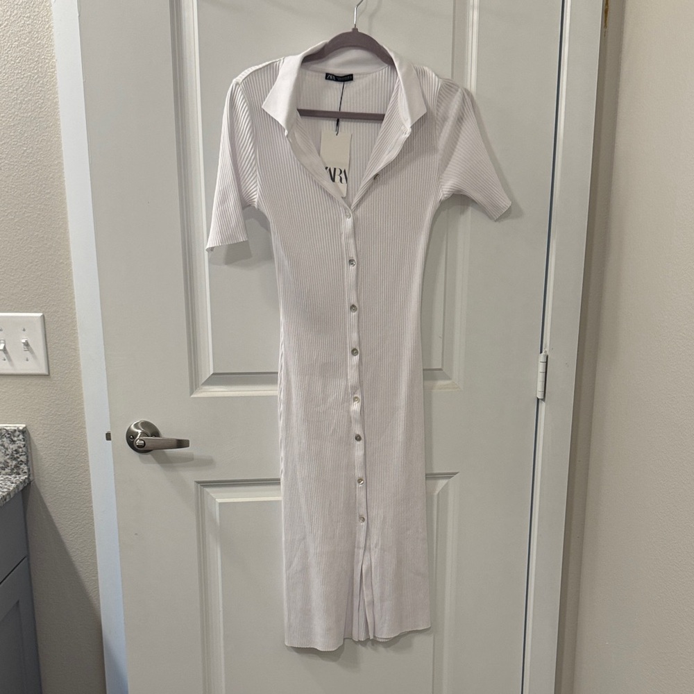 Zara Cream Button-Down Midi Dress